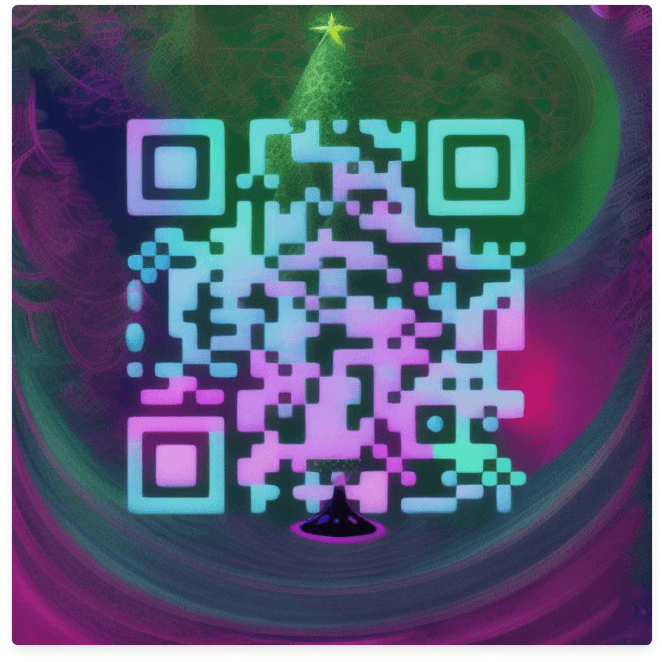 A surrealistic digital art representation of a Christmas tree with vibrant and neon colors, inspired by Salvador Dali and 80s retro aesthetics, incorporating elements of glitch art and pixelation