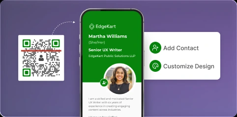Digital business card being scanned to instantly save contact details to a phone