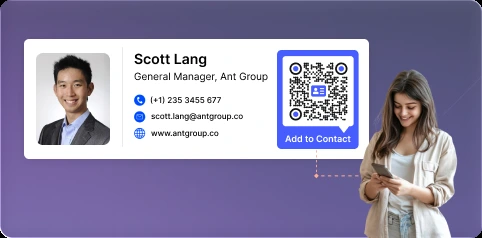 Email signature with a vCard QR Code letting recipients add the sender to their contacts