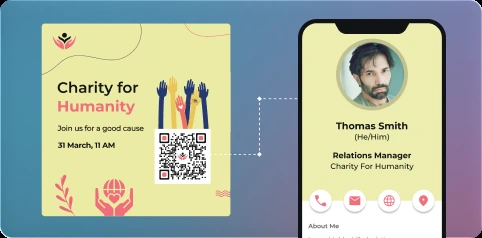 Event badge with a vCard QR Code enabling instant contact sharing between attendees