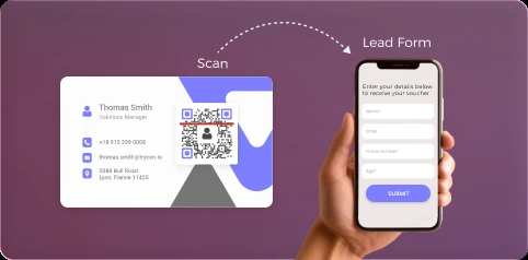 Business card QR Code scan opening a lead capture form on a phone