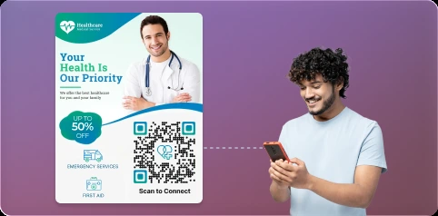 Healthcare flyer with a vCard QR Code letting customers save contact info by scanning