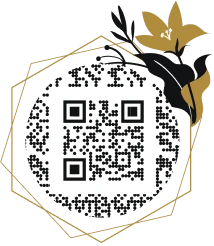 Ejemplo de marco decorativo con código QR con motivo floral.