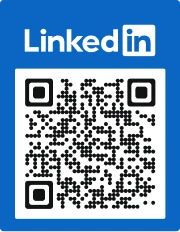 Ejemplo de un marco de código QR azul en negrita para uso al estilo de LinkedIn.