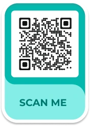 Ejemplo de una atractiva plantilla de marco de código QR azul 'Escanéame'.