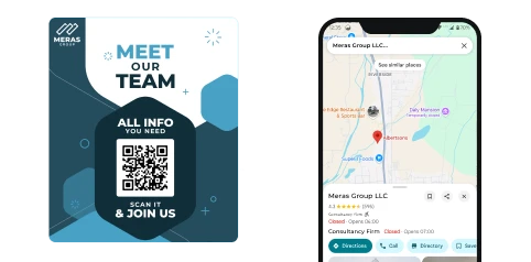 Signalétique événementielle avec code QR Google Maps guidant les participants vers le lieu de rassemblement