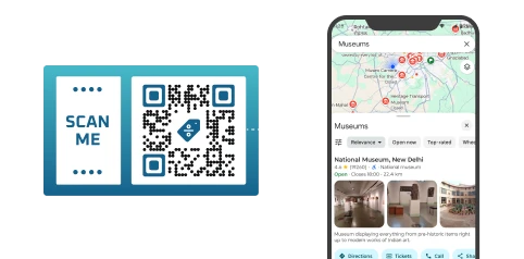 Signalétique muséale dotée d'un code QR Google Maps facilitant l'orientation et la visite des touristes