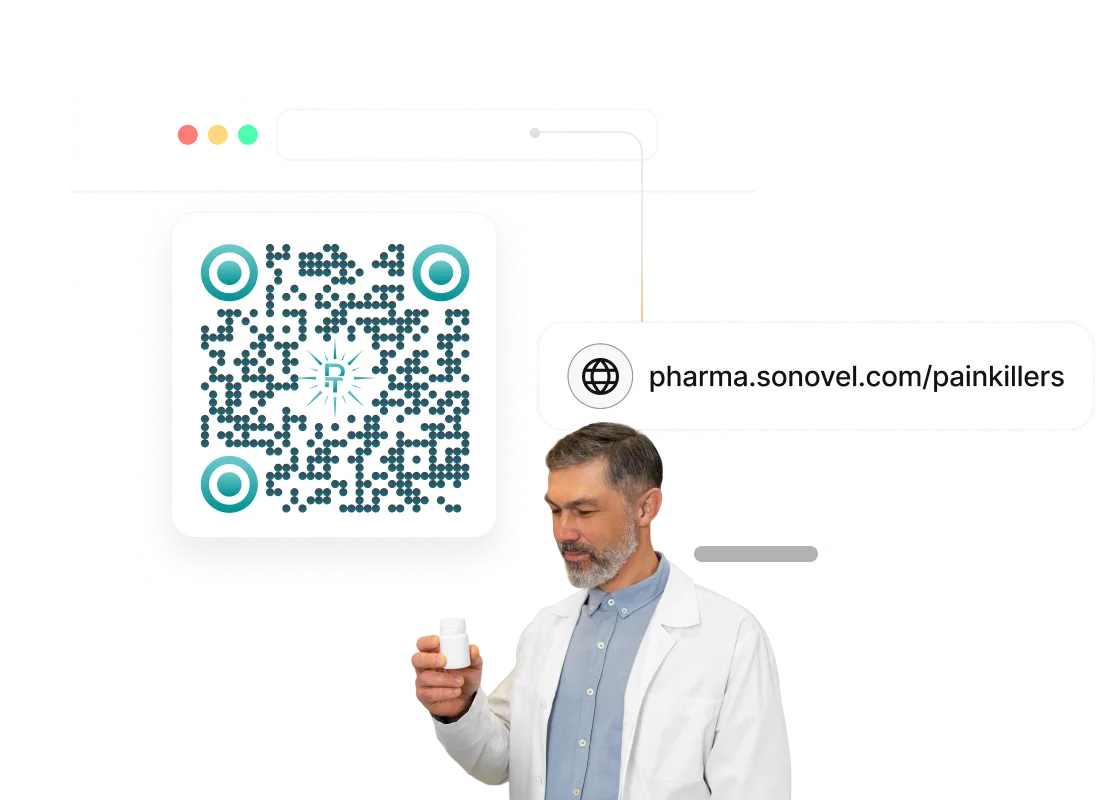 Pharmacist scanning medicine pack QR Code resolving to custom branded domain via Scanova Custom Page QR Code