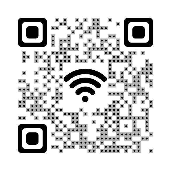 A wifi QR Code with a wifi logo in the middle.