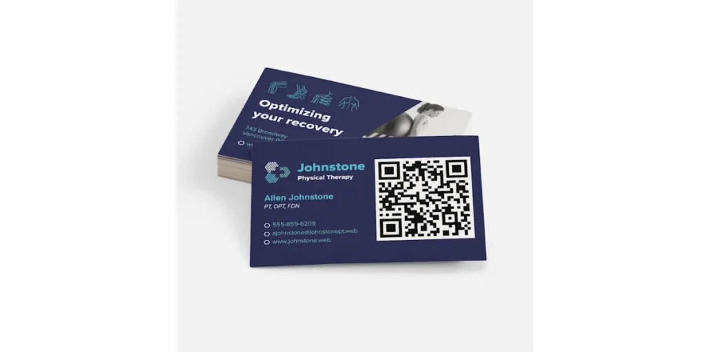 A Vistaprint business card with QR Code.