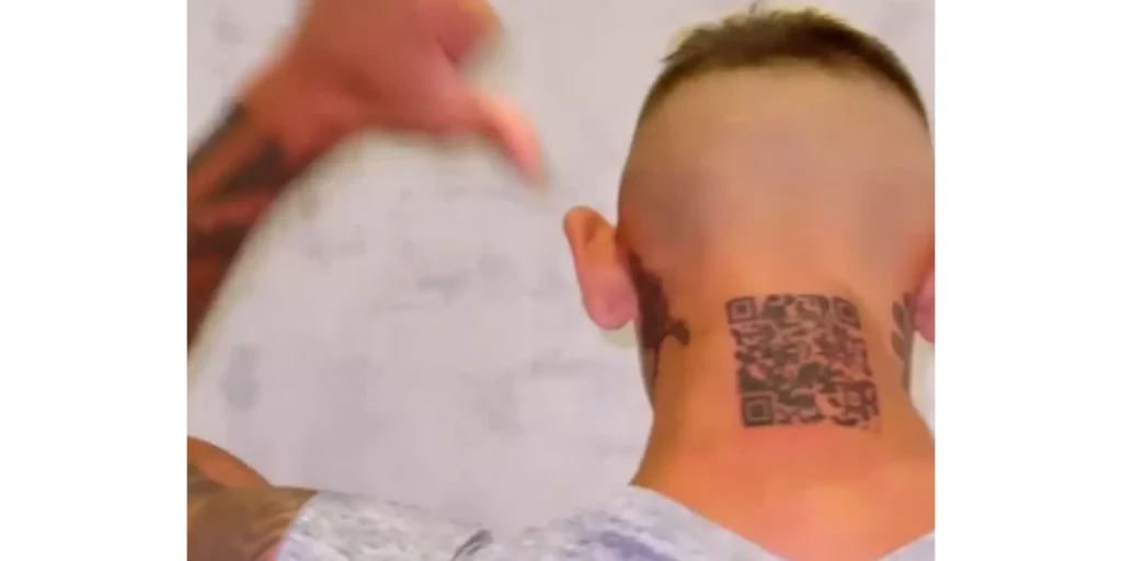 A QR Code tattoo on a neck, which leads to an Instagram accunt.