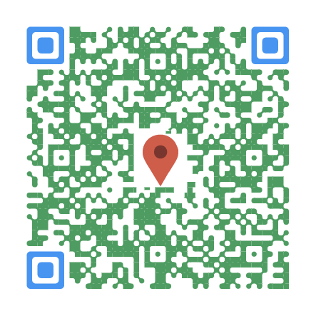A custom designed  location QR Code with a map logo in the middle.