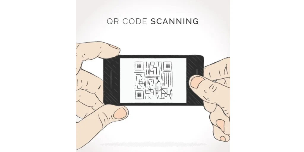 A mobile phone scanning a QR Code.