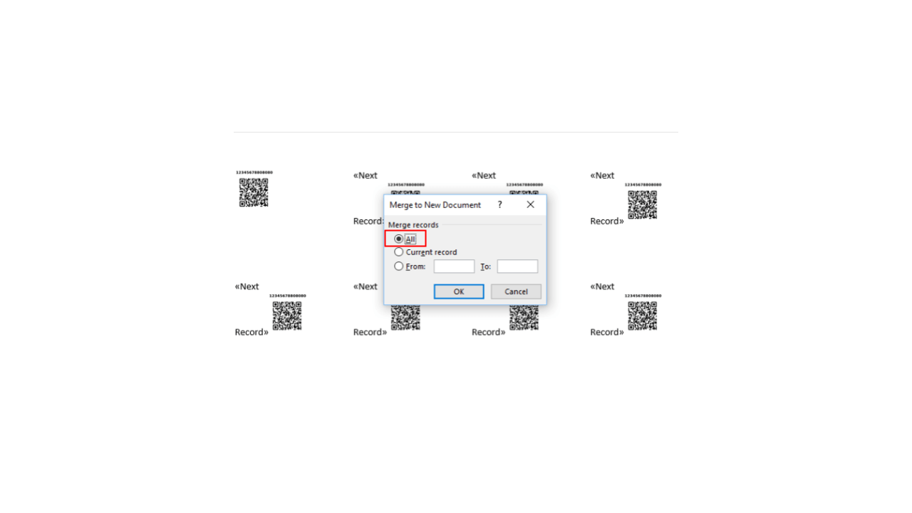 Steps to generate QR Code Labels in MS Word Document on a Windows PC