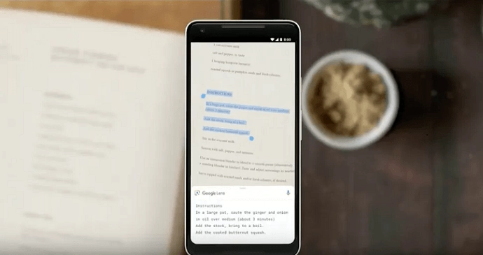 Google Lens in use to scan texts
