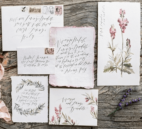 wedding card design: floral calligraphy