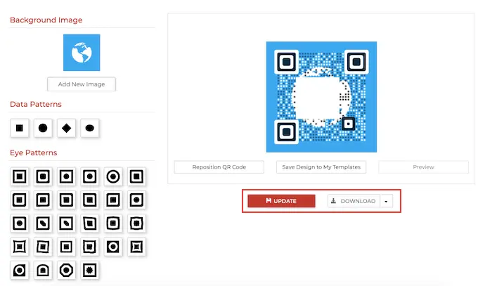 update and download modal for custom background qr code design