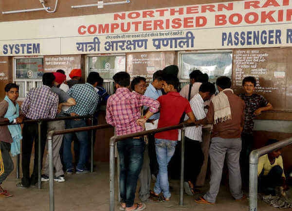 queues at railway station in India