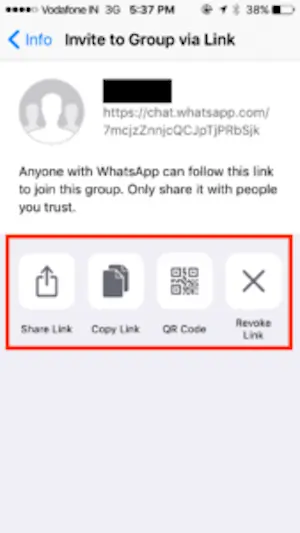 Whatsapp group invite options