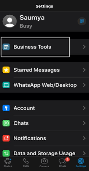 Go to business tools in Whatsapp business account