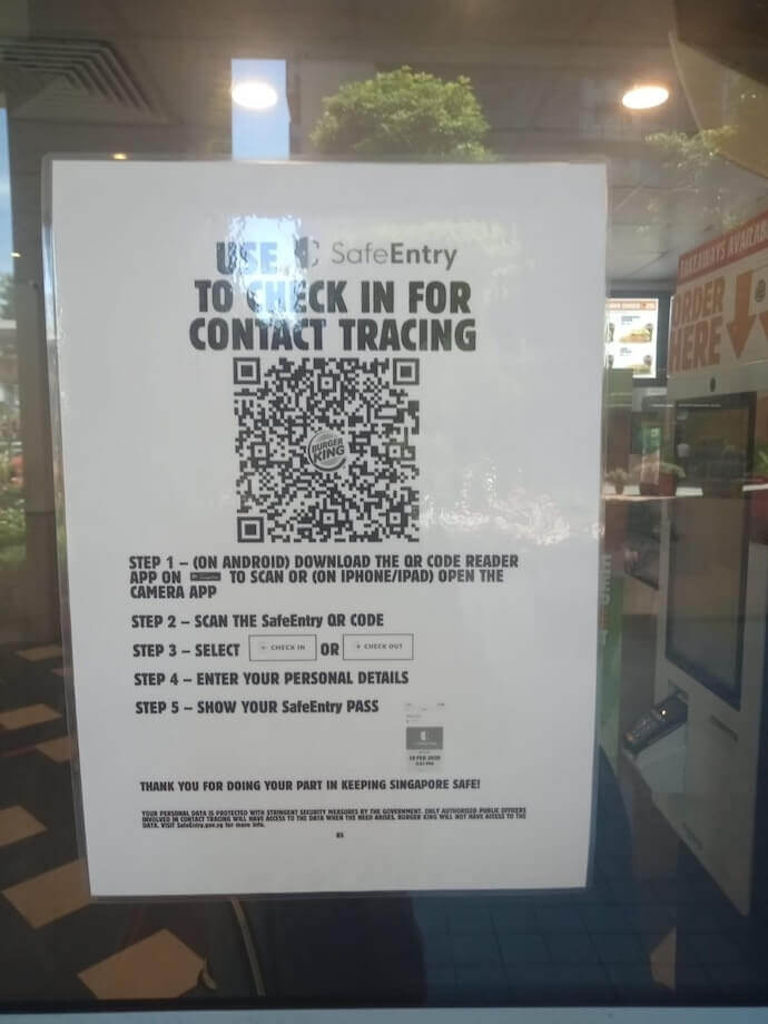 QR Code contact tracing in Singapore