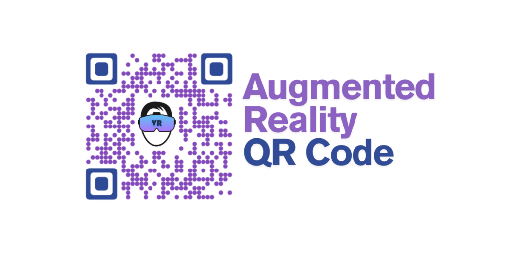 An custom designed AR QR Code with a VR headset logo in the middle with text "Augmented Reality QR Code"