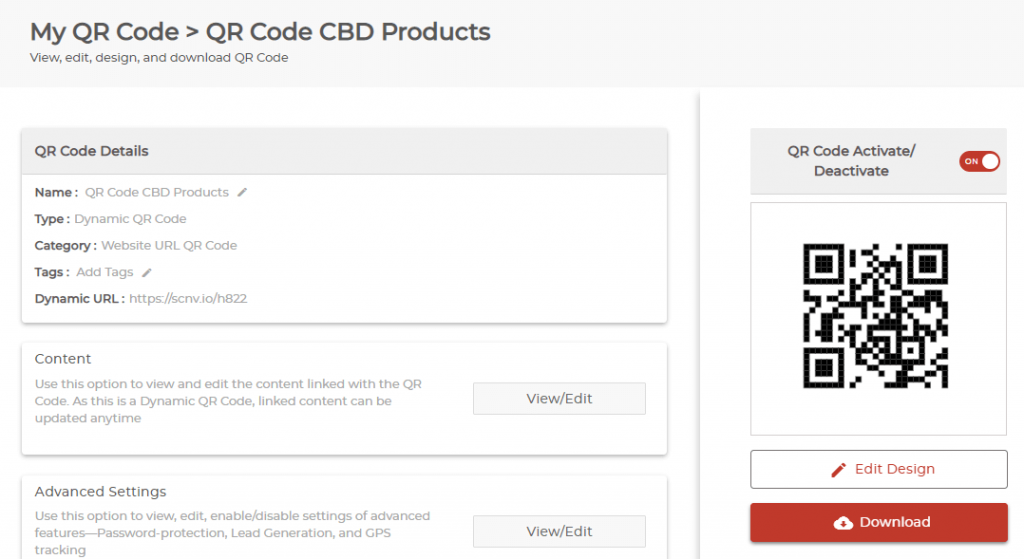QR Code on CBD Products: design screen