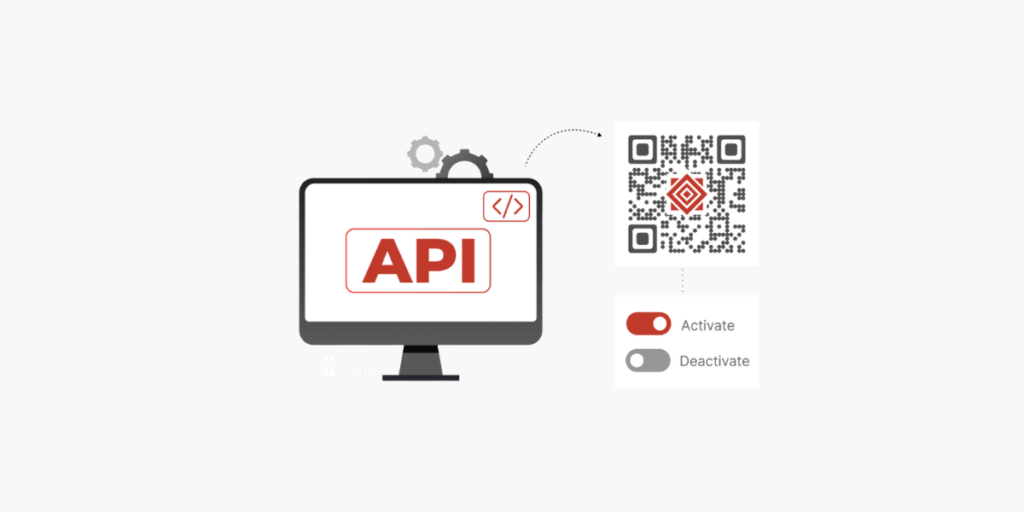 A screen with API written on it along with a QR Code with "activate" "deactivate" toggles.