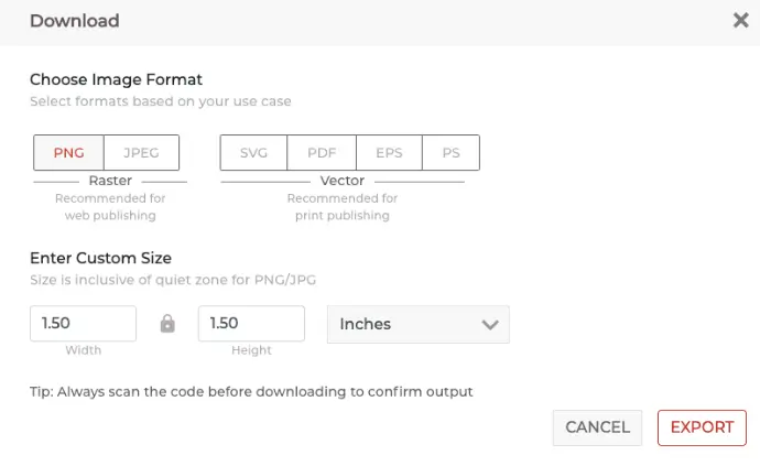 Image size and format