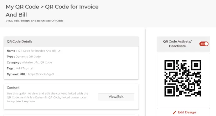 My QR Code for invoice and bill