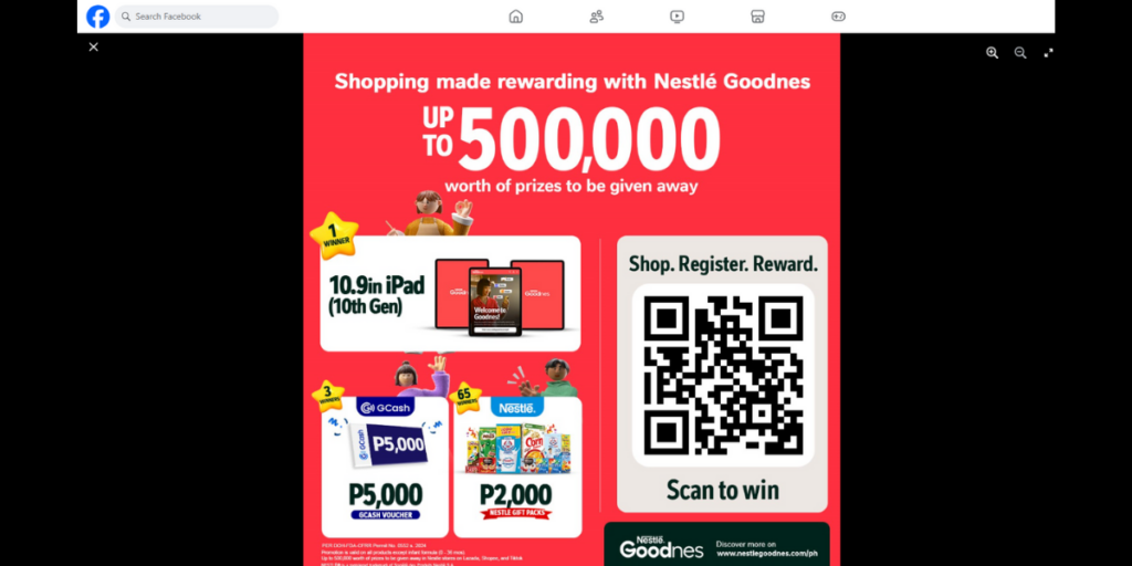 A Facebook post screenshot showing Nestle's QR Code lucky draw campaign.