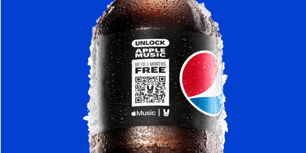 A close up view of Pepsi's bottle with a QR Code.