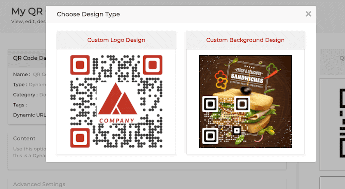 Choose the design while creating a coupon QR Code