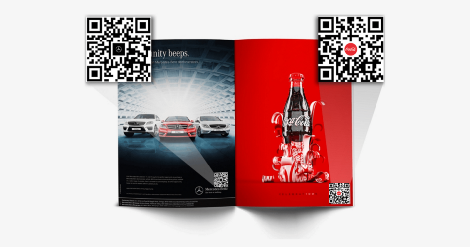 A magzine with a Coca Cola QR Code and an automobile QR Code.