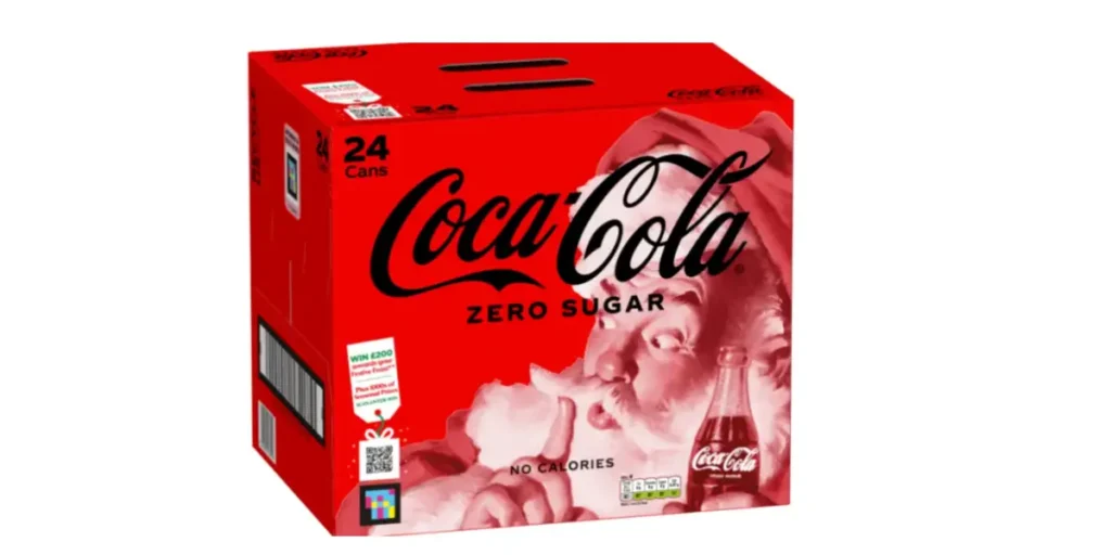 Coca-Cola's new Christmas packaging aims to reward its audience. It features a QR Code and a call to action: Win £200 for your festive feast.