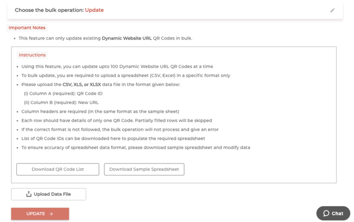 Update Dynamic QR Codes in bulk