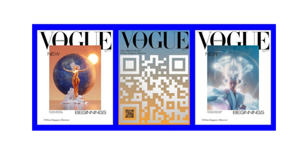 Vogue magzine cover with a QR Code on it.