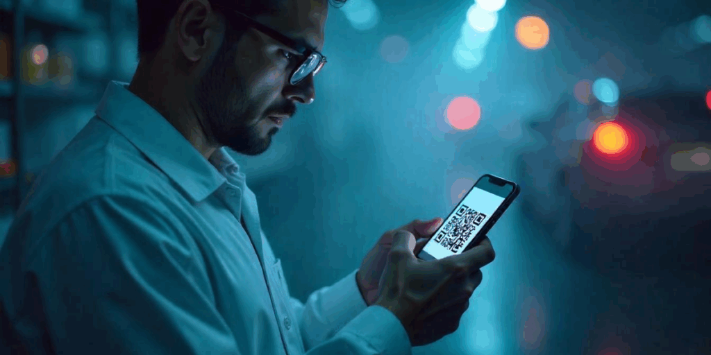 A person accessing his QR Code, created through a safe QR Code Generator, on his smartphone.