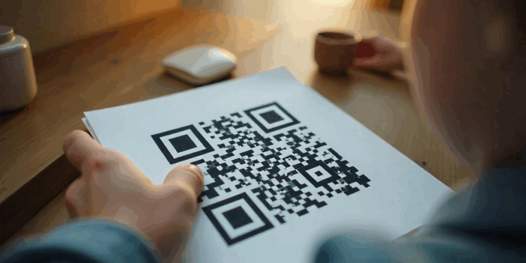 A QR Code printed on a paper, kept on a table.