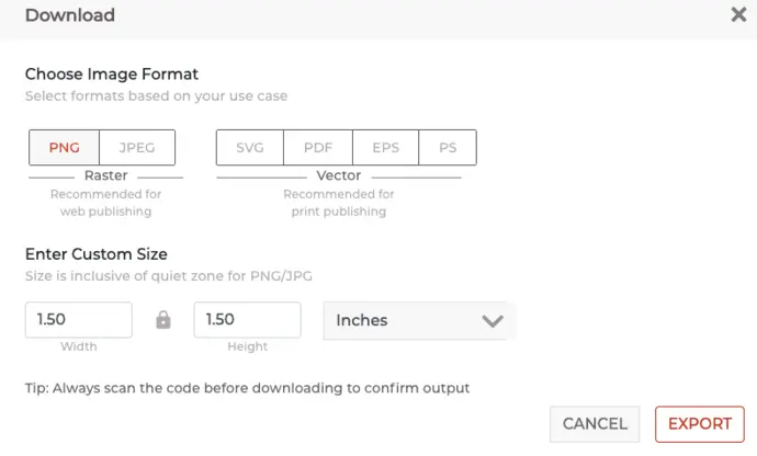 Image size and format