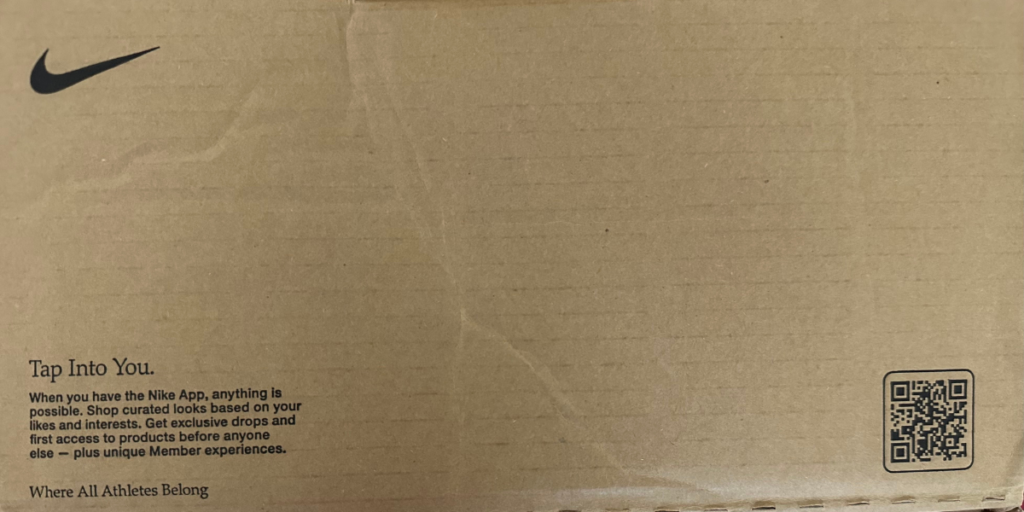 A QR Code on a Nike shoe box.