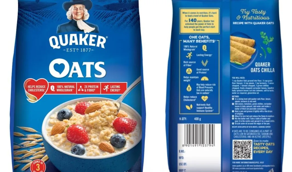 Quaker Oats packaging with a QR Code