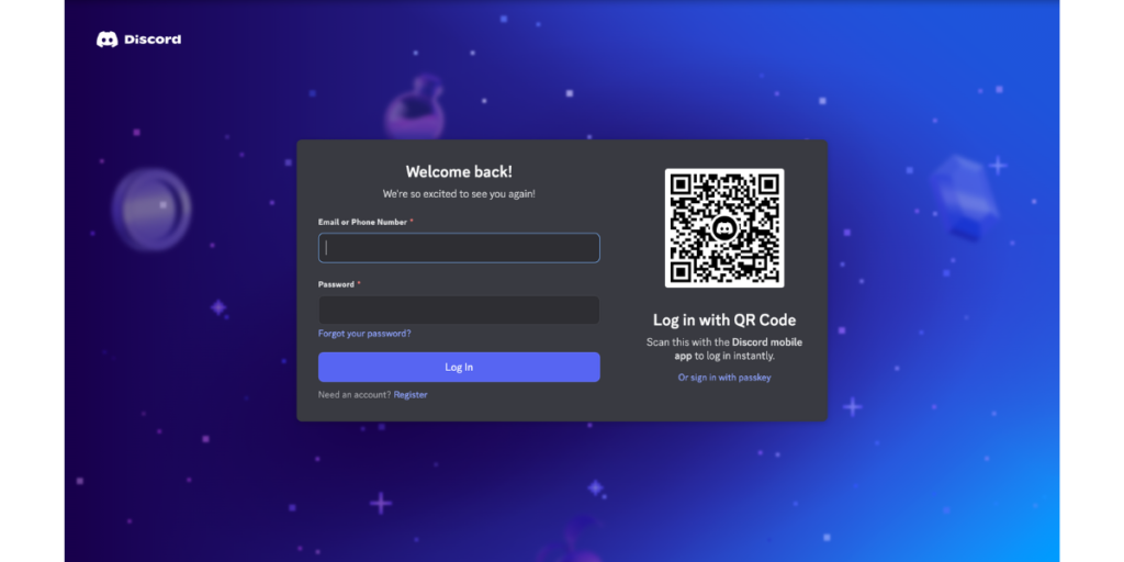Discord's Login with QR Code option.