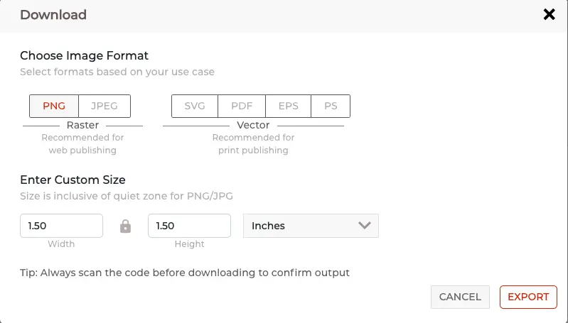 QR Code Size and Format