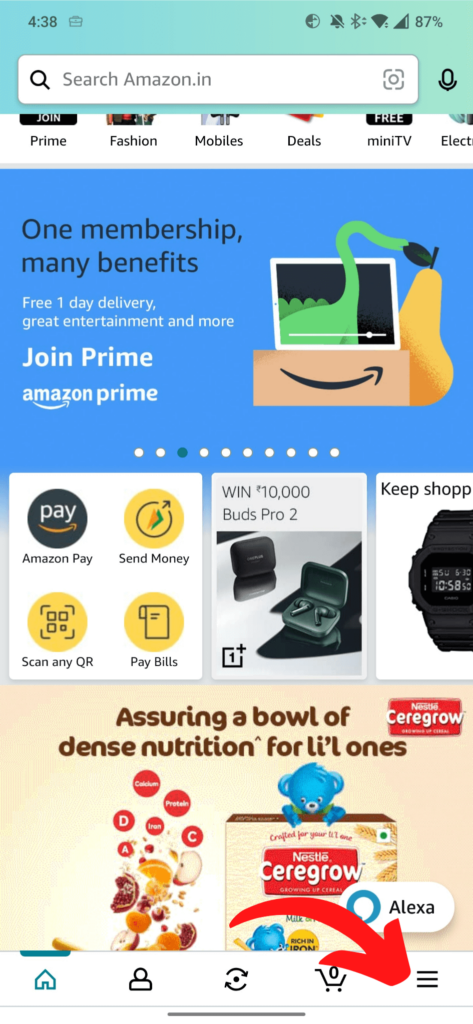 Amazon App Main Dashboard