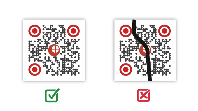 An image showing a cluttered QR Code and a good QR Code.