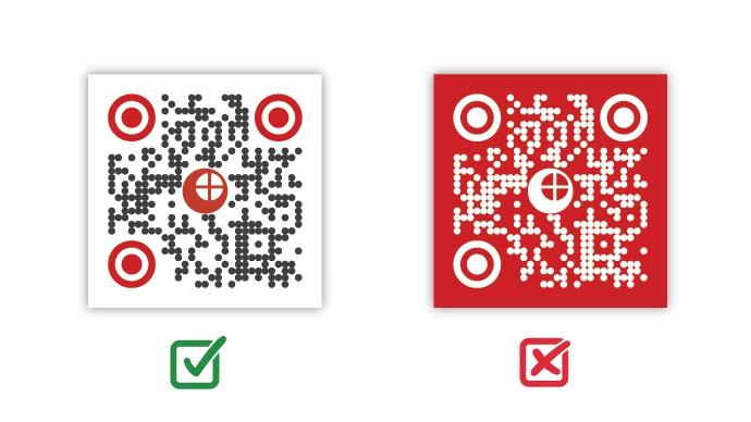 Two QR Codes with opposite color contrast between the background and foreground.