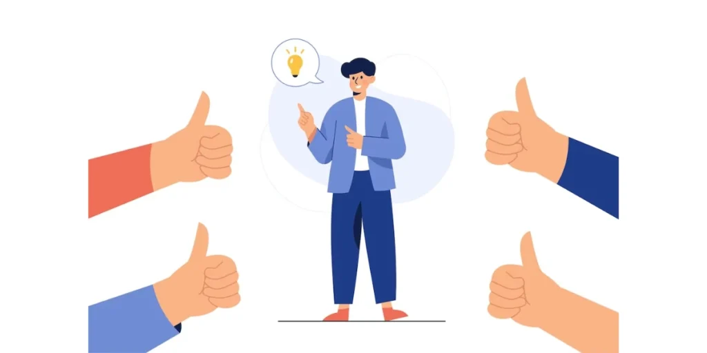 an image where there is a person surrounded by various thumbs-up from other people. This showcases the best practices for creating a location based advertisement