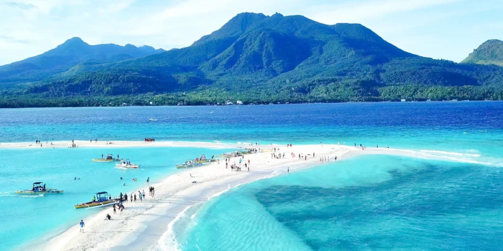 an aerial view of the Camiguin island beach front which is located in Phillipines