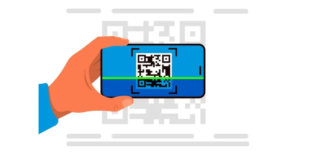 a hand holding a phone scanning a QR Code